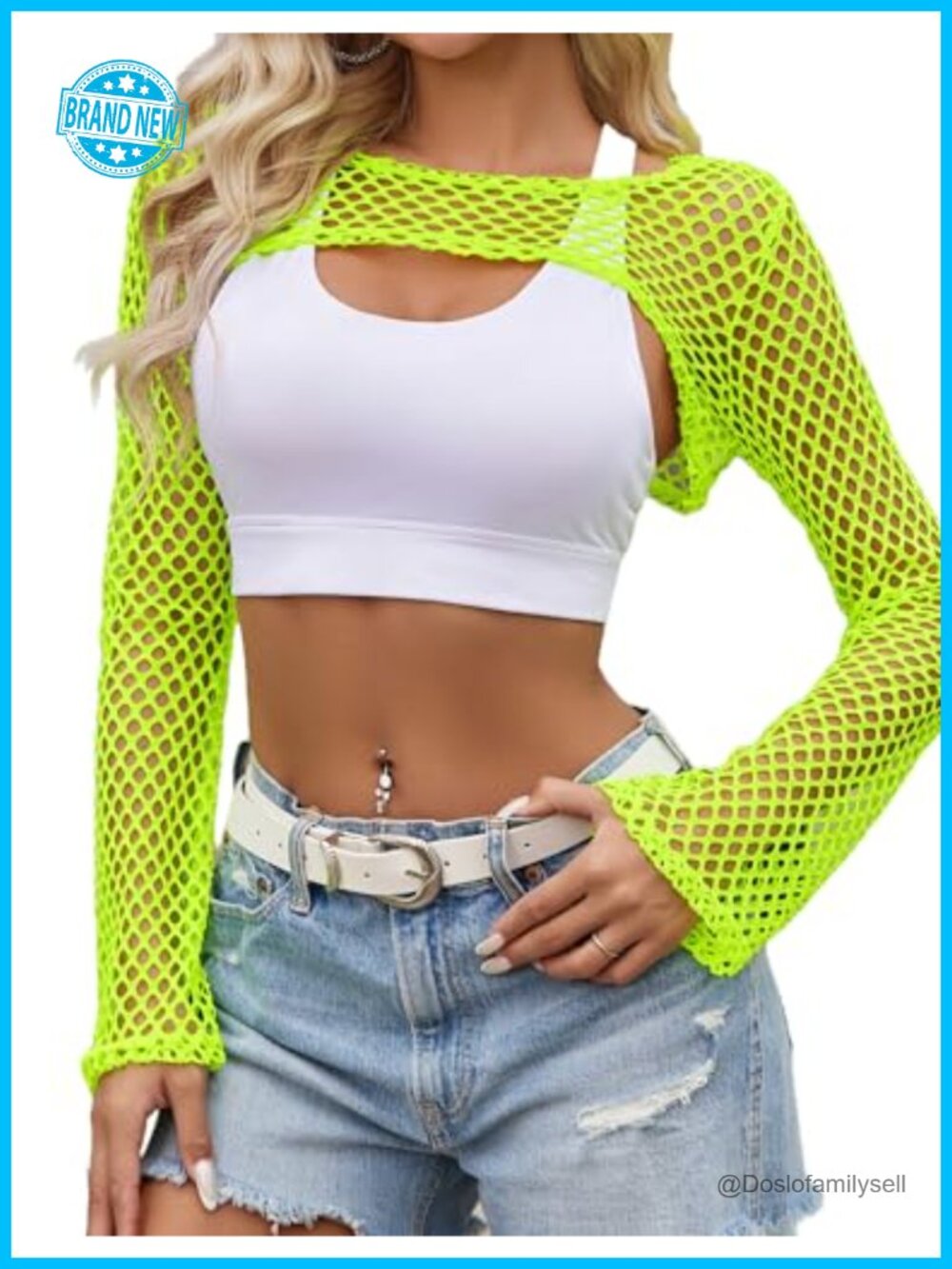 Fishnet Mesh Crop Top Long Bell Sleeve Sheer Y2K Grunge Club Layer
